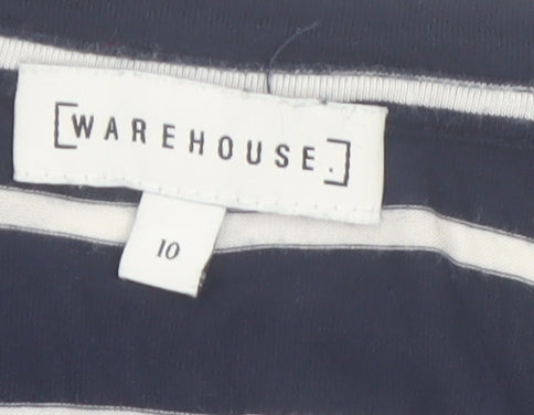 Warehouse Women Blue Striped Crew Neck Short Sleeve T-Shirt Size 10