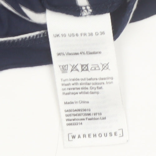 Warehouse Women Blue Striped Crew Neck Short Sleeve T-Shirt Size 10