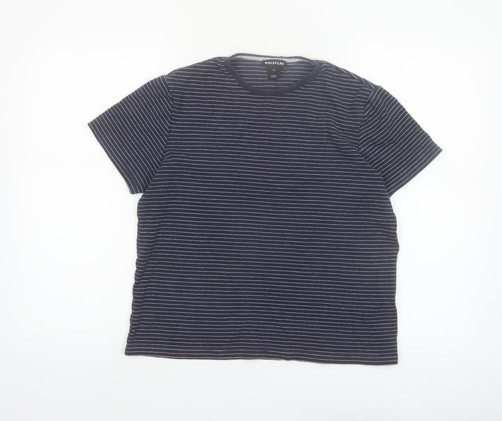 Whistles Women's Blue Striped Cotton T-Shirt XS Short Sleeve