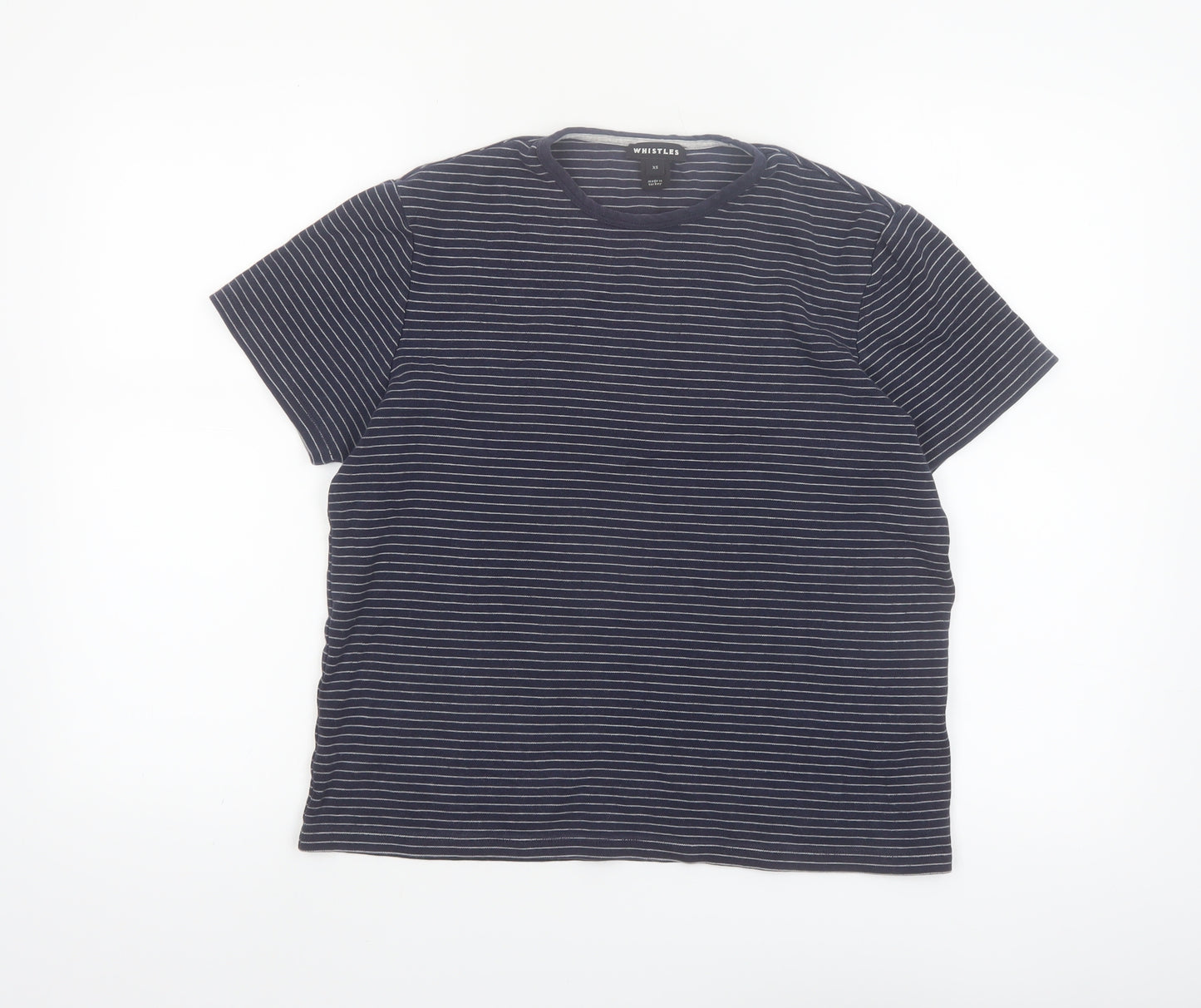 Whistles Women's Blue Striped Cotton T-Shirt XS Short Sleeve