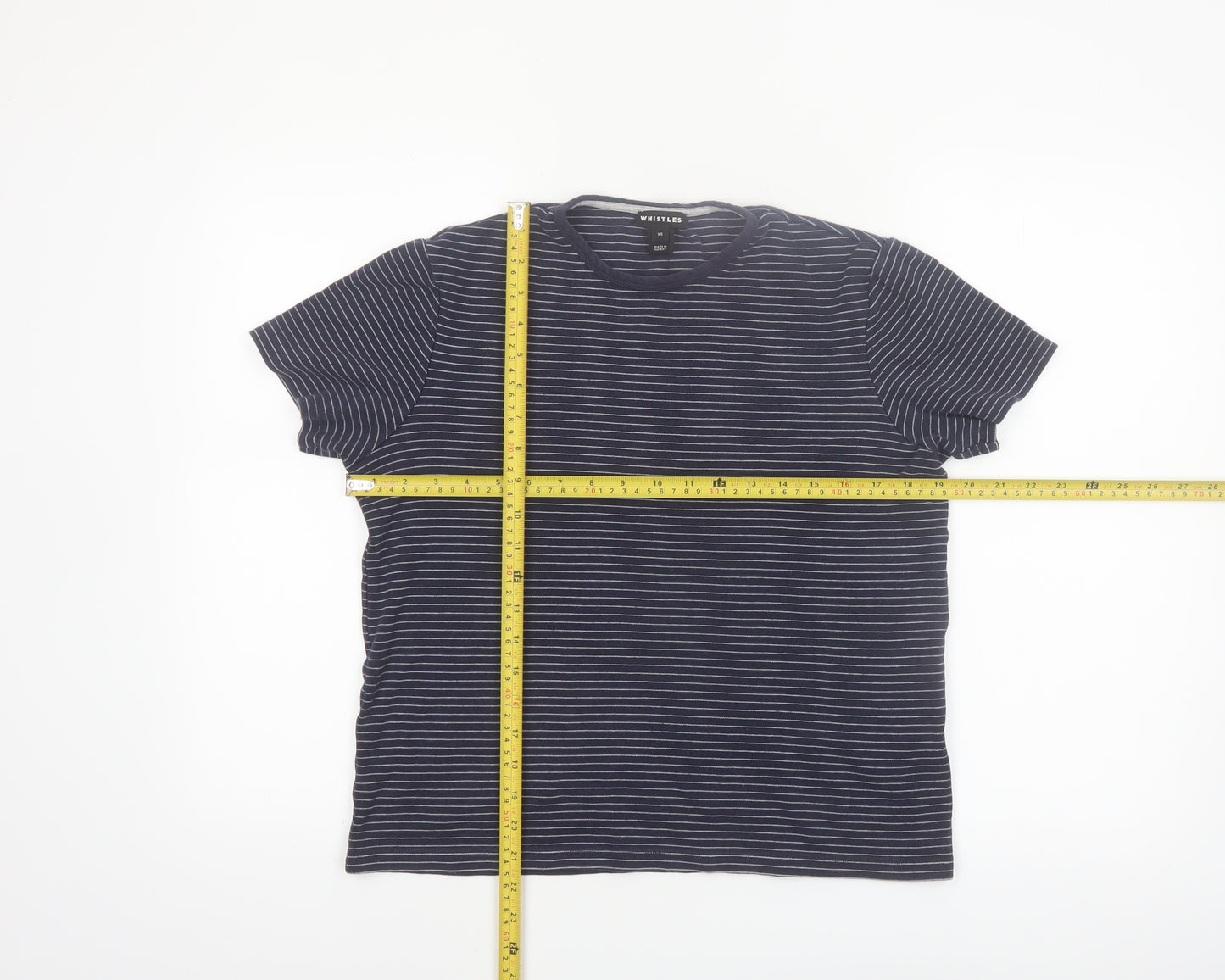 Whistles Women's Blue Striped Cotton T-Shirt XS Short Sleeve