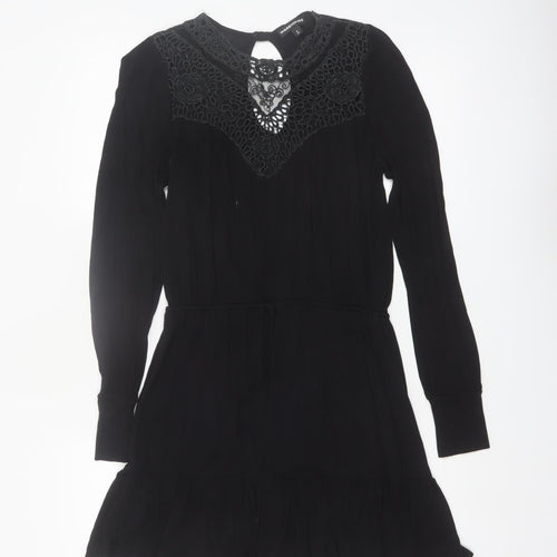 Warehouse Women’s Black Crochet Detail Long Sleeve Short Dress Size 6