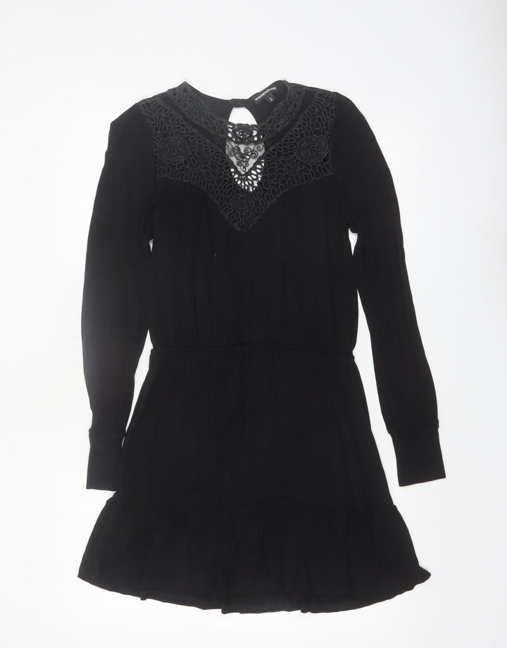 Warehouse Women’s Black Crochet Detail Long Sleeve Short Dress Size 6