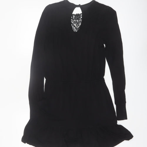 Warehouse Women’s Black Crochet Detail Long Sleeve Short Dress Size 6