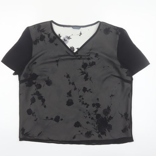 Debenhams Women’s Black Floral Chiffon V-Neck Blouse Size 16