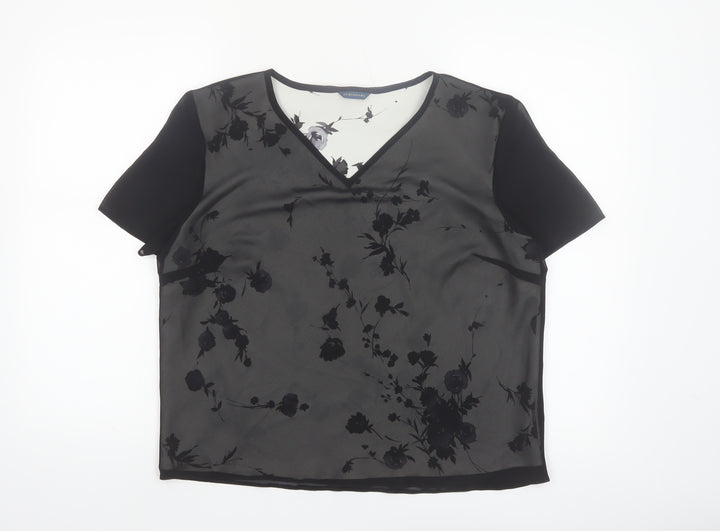 Debenhams Women’s Black Floral Chiffon V-Neck Blouse Size 16