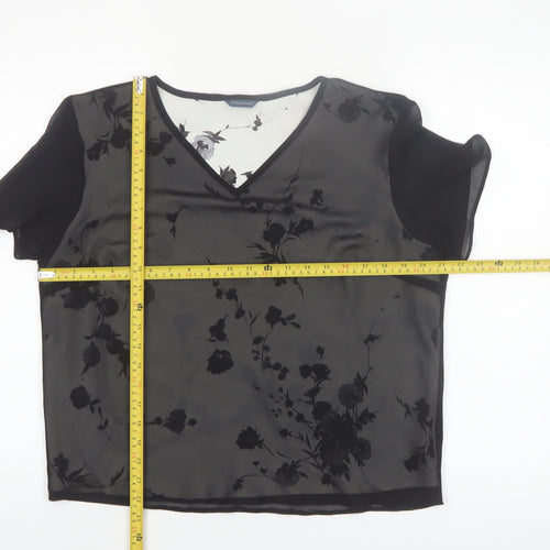 Debenhams Women’s Black Floral Chiffon V-Neck Blouse Size 16