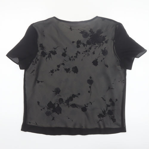 Debenhams Women’s Black Floral Chiffon V-Neck Blouse Size 16