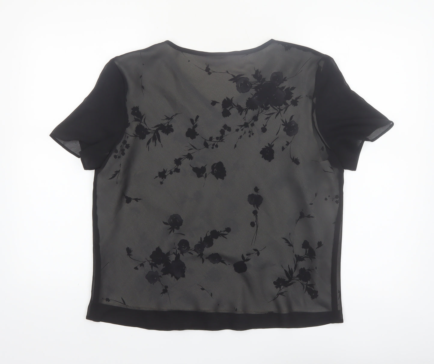 Debenhams Women’s Black Floral Chiffon V-Neck Blouse Size 16