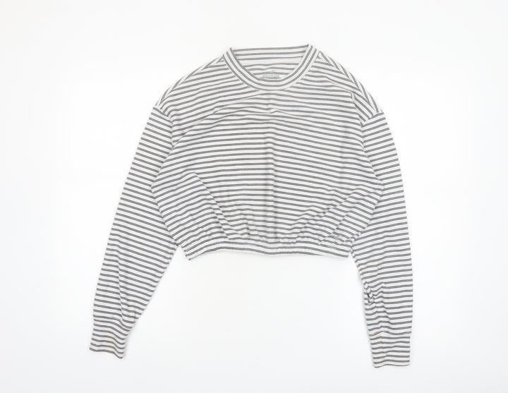 Hollister Women’s Grey Striped Cropped Long Sleeve Jersey T-Shirt Size S