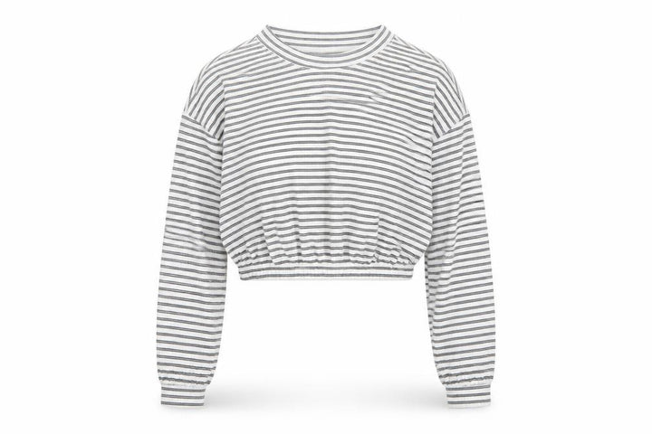 Hollister Women’s Grey Striped Cropped Long Sleeve Jersey T-Shirt Size S
