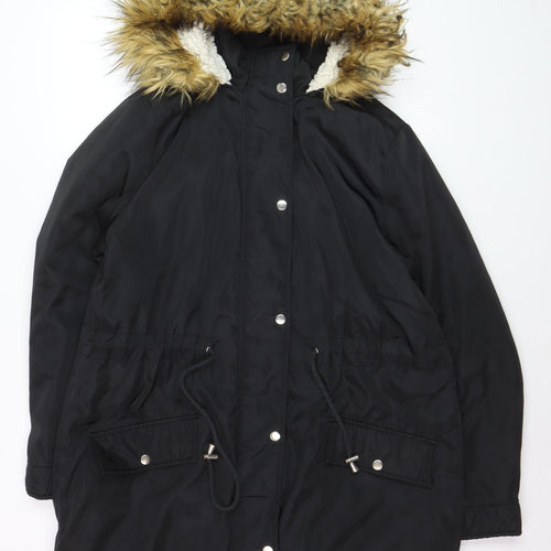 Studio Outerwear Women's Black Faux Fur Hooded Parka Coat Size 16