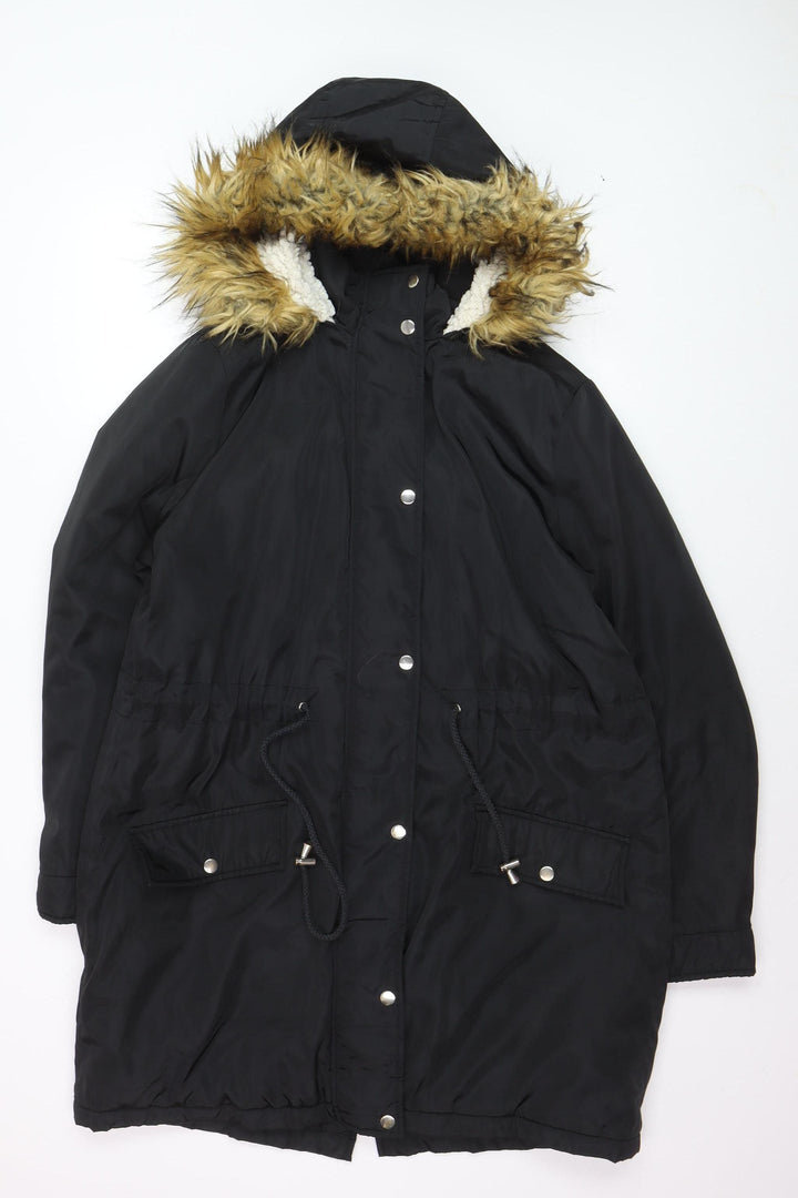 Studio Outerwear Women's Black Faux Fur Hooded Parka Coat Size 16