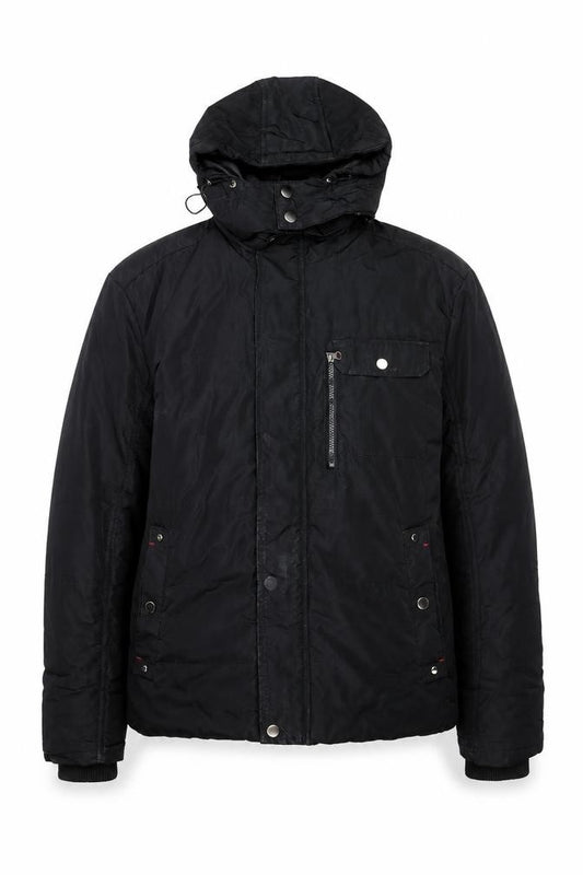 Front view of Seven Lemon Men’s Black Hooded Puffer Jacket L Winter Casual