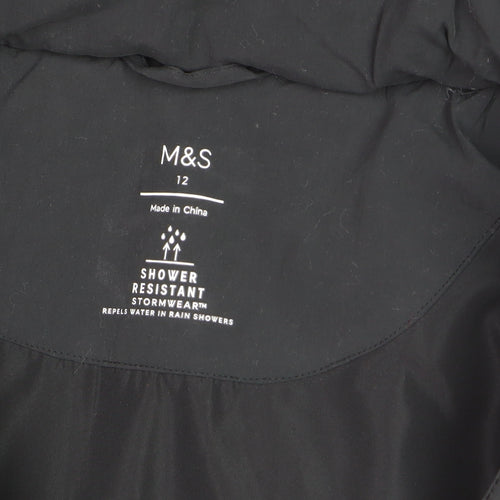 Marks and Spencer Women's Black Size 12 Long Hooded Puffer Coat