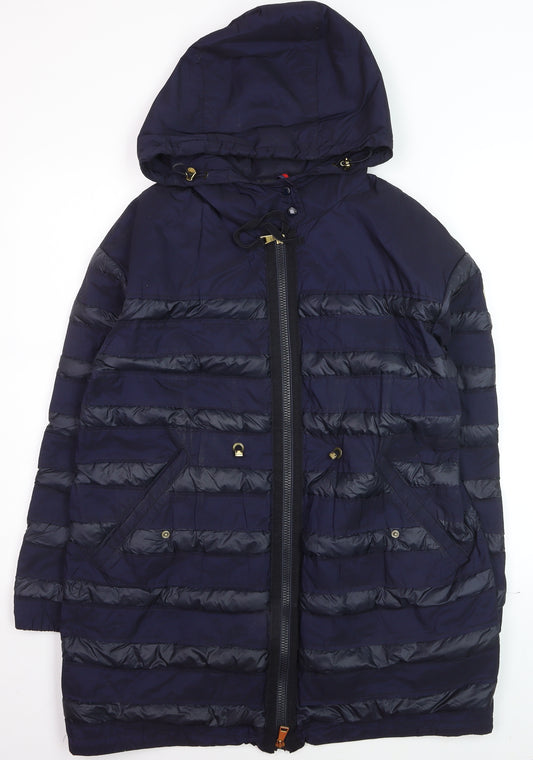 Moncler Women's Blue Long Hooded Down Puffer Coat Size 10