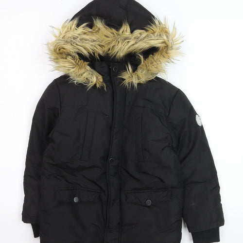Fox & Bunny by Sinsay Boys Black Faux Fur Hooded Parka Coat 6-7 Years
