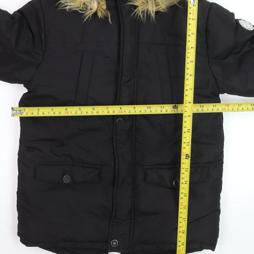 Fox & Bunny by Sinsay Boys Black Faux Fur Hooded Parka Coat 6-7 Years