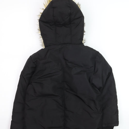 Fox & Bunny by Sinsay Boys Black Faux Fur Hooded Parka Coat 6-7 Years