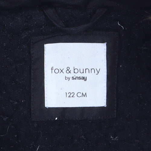 Fox & Bunny by Sinsay Boys Black Faux Fur Hooded Parka Coat 6-7 Years