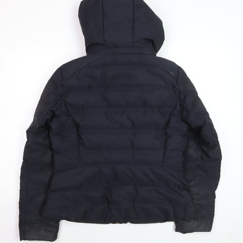 ZARA Women Black Puffer Jacket Hooded Lined Size 14