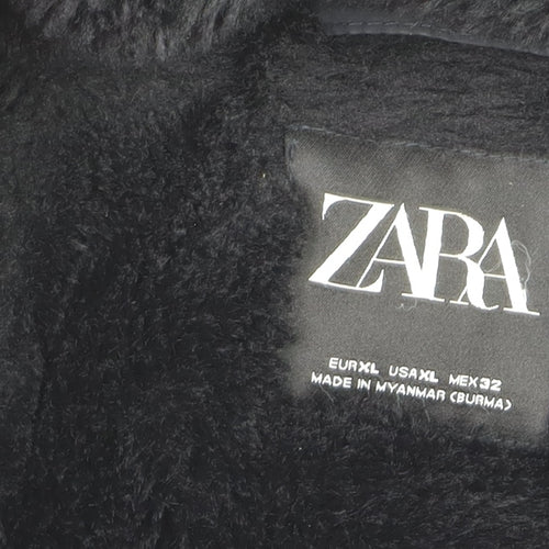 ZARA Women Black Puffer Jacket Hooded Lined Size 14