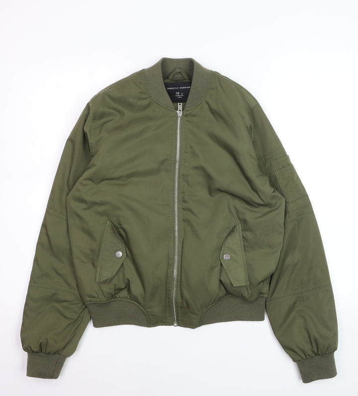 Dorothy Perkins Women Green Size 12 Bomber Jacket Casual Zip Front