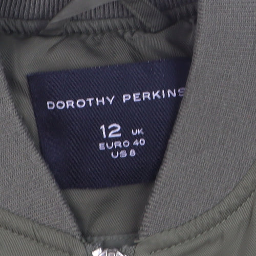 Dorothy Perkins Women Green Size 12 Bomber Jacket Casual Zip Front