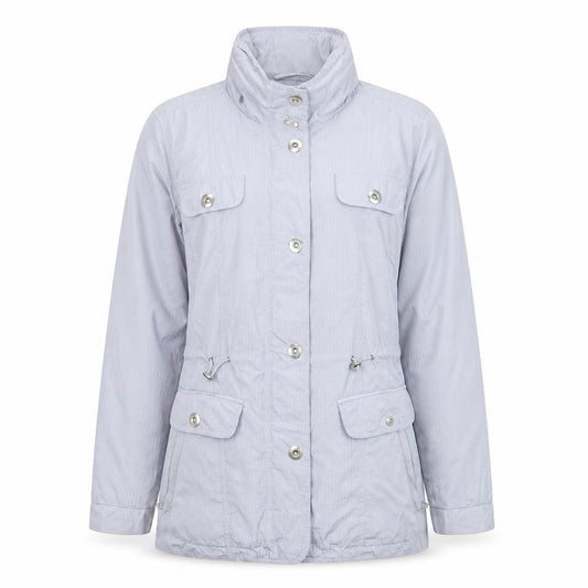 Front view of Marks & Spencer Per Una women’s grey stormwear jacket, size UK 12