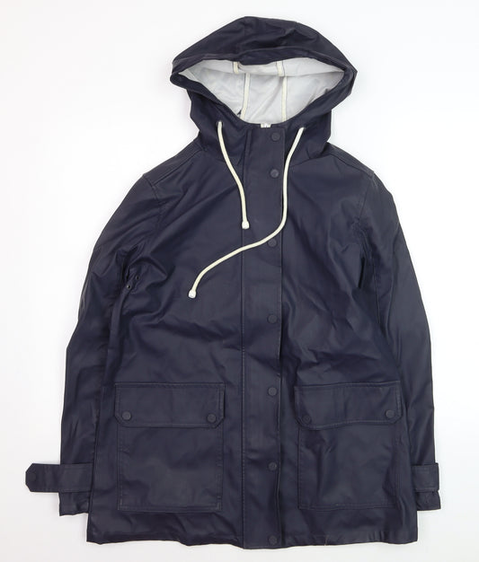 Warehouse Womens Blue Waterproof Hooded Rain Coat Jacket M