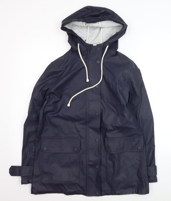 Warehouse Womens Blue Waterproof Hooded Rain Coat Jacket M