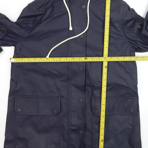 Warehouse Womens Blue Waterproof Hooded Rain Coat Jacket M