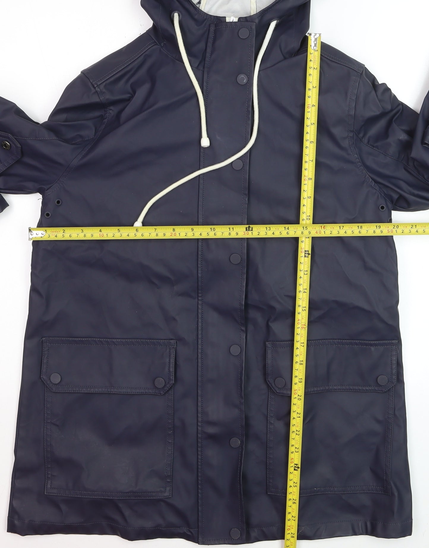 Warehouse Womens Blue Waterproof Hooded Rain Coat Jacket M