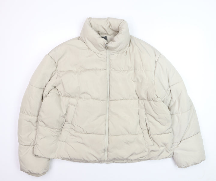 Primark Women's Beige XL Puffer Jacket Full Zip Winter Coat