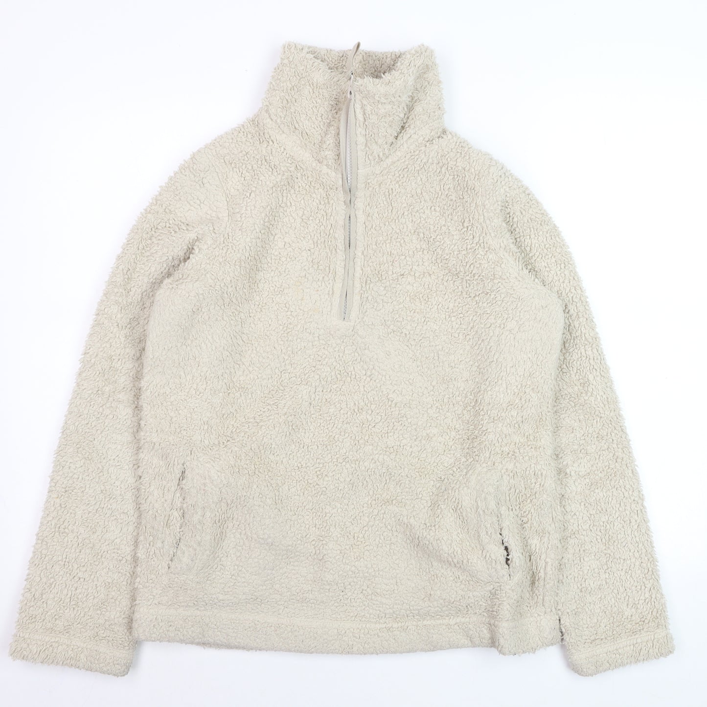 Marks and Spencer Women Beige Fleece 1/4 Zip Pullover Sweatshirt Size 12