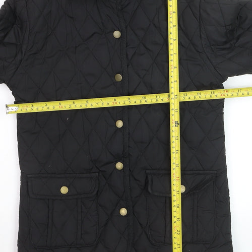 Y.D Boys Black Quilted Mid-Length Jacket 10-11 Years Button Lined Coat