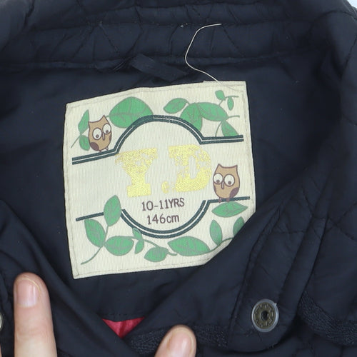Y.D Boys Black Quilted Mid-Length Jacket 10-11 Years Button Lined Coat