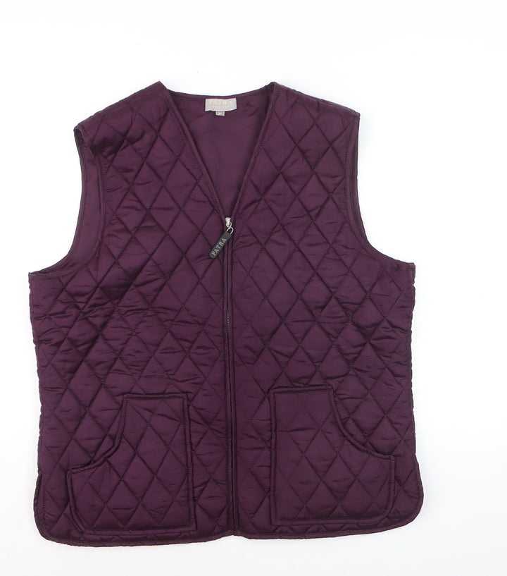 Patra Women's Purple Quilted Silk Waistcoat XL Zip Front Lined Gilet