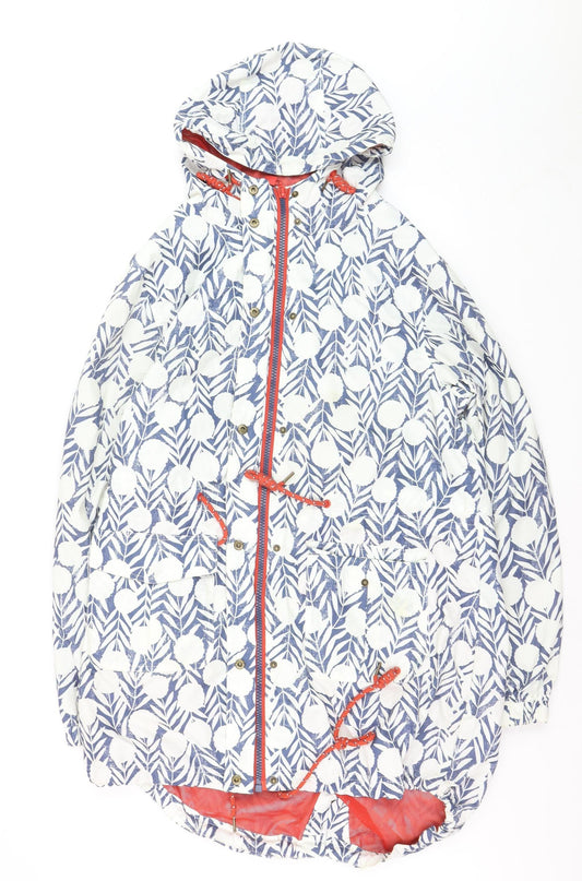 Weird Fish Women's Blue Floral Hooded Rain Coat Size 16