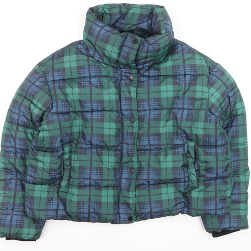Primark Women's Green Check Puffer Jacket XL Winter Casual