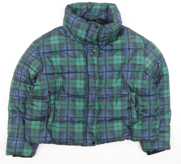 Primark Women's Green Check Puffer Jacket XL Winter Casual