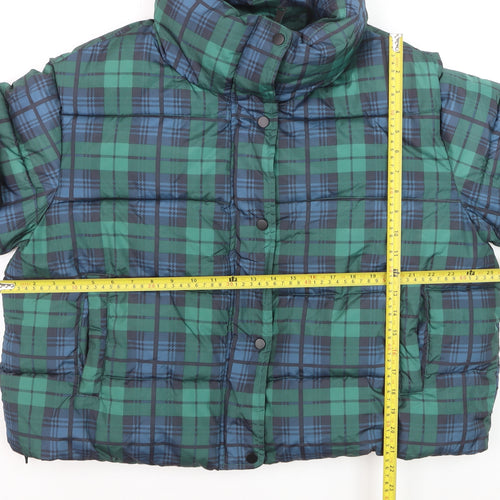 Primark Women's Green Check Puffer Jacket XL Winter Casual