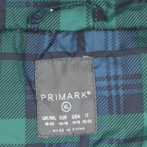 Primark Women's Green Check Puffer Jacket XL Winter Casual
