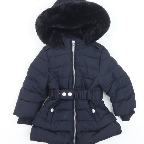Maine New England Girls Blue Hooded Puffer Coat 12-18 Months Winter Warm Jacket