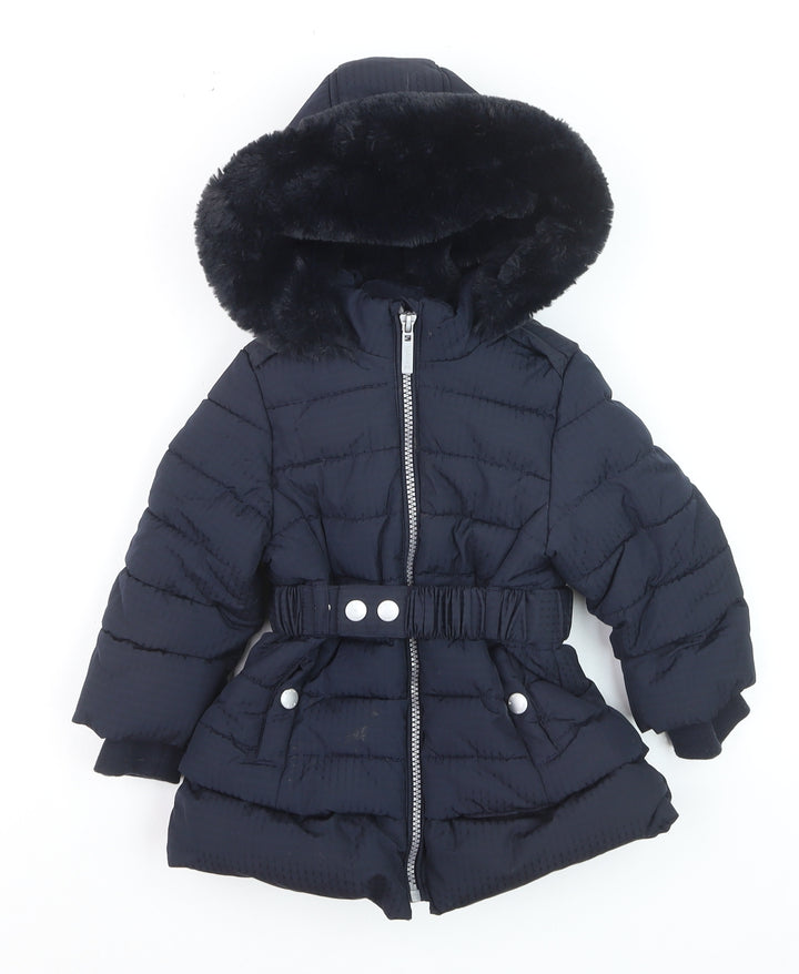 Maine New England Girls Blue Hooded Puffer Coat 12-18 Months Winter Warm Jacket