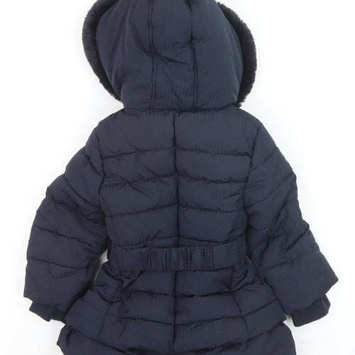 Maine New England Girls Blue Hooded Puffer Coat 12-18 Months Winter Warm Jacket