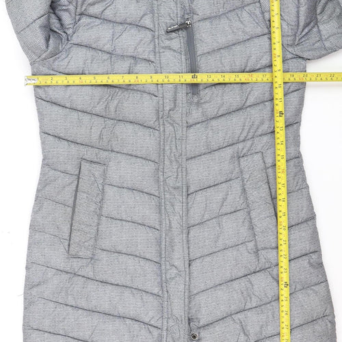 Superdry Women Grey Faux Fur Hooded Long Puffer Coat Size 12