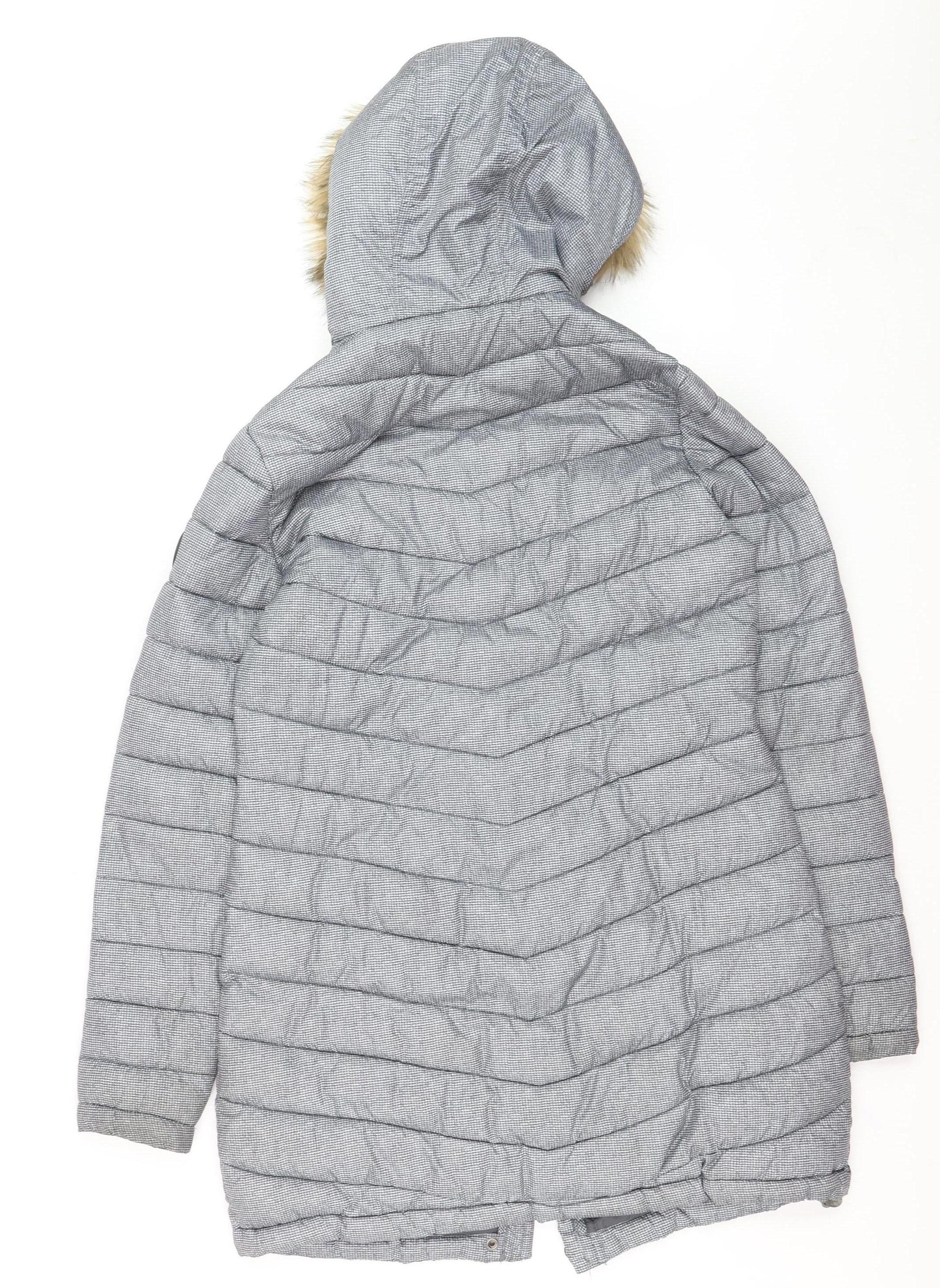 Superdry Women Grey Faux Fur Hooded Long Puffer Coat Size 12