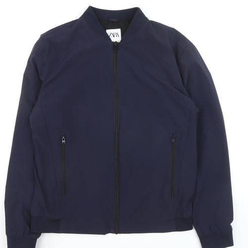 Zara Men Navy Blue Bomber Jacket XL Nylon Zip Pockets Casual