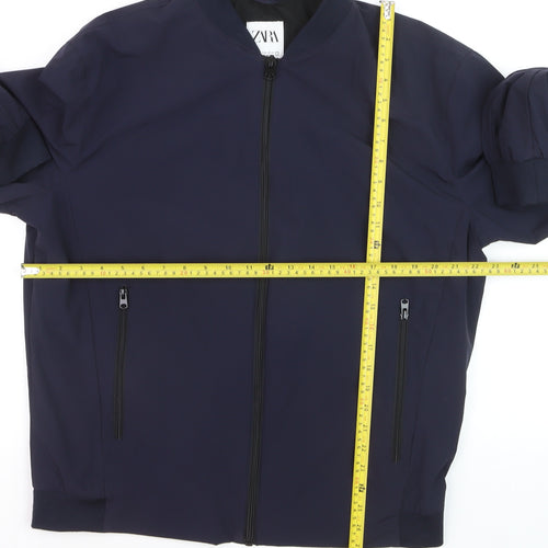 Zara Men Navy Blue Bomber Jacket XL Nylon Zip Pockets Casual